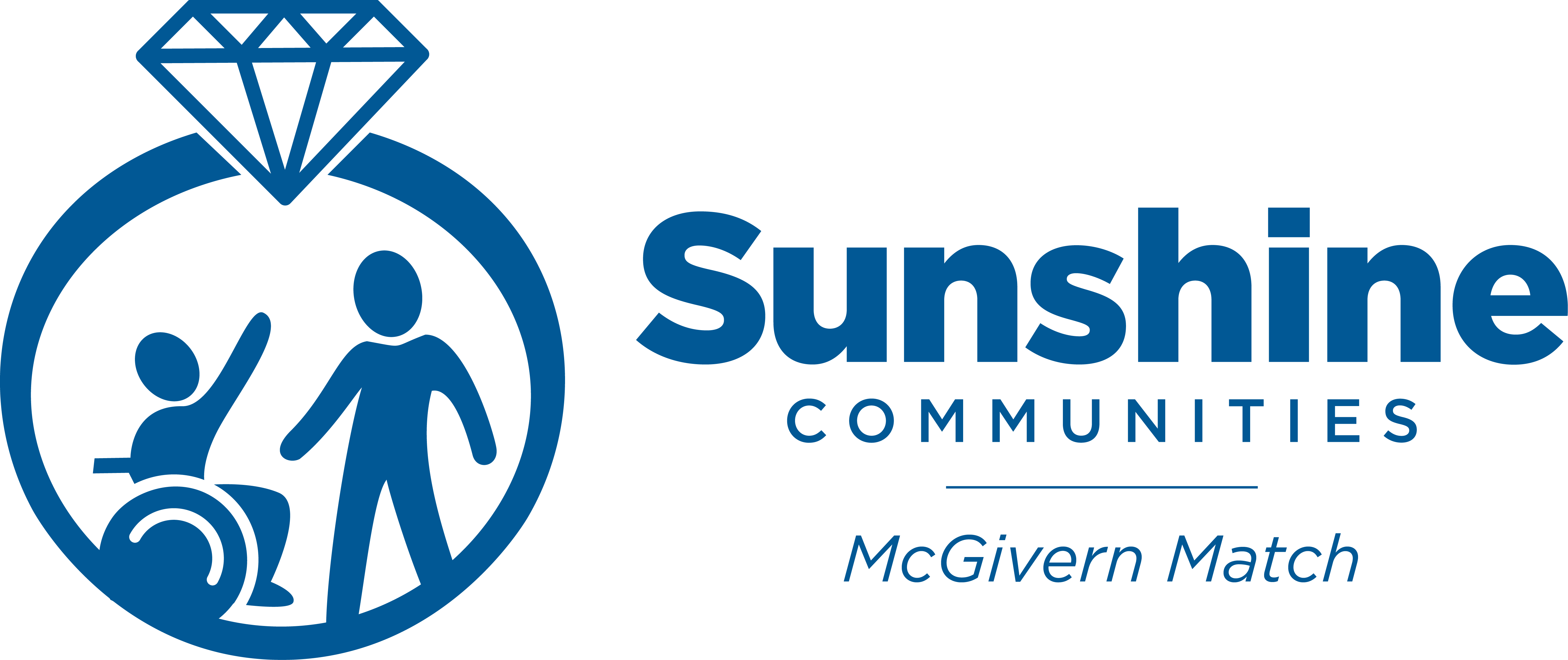 Blue circle, wheelchair ring graphic with McGivern Match on it